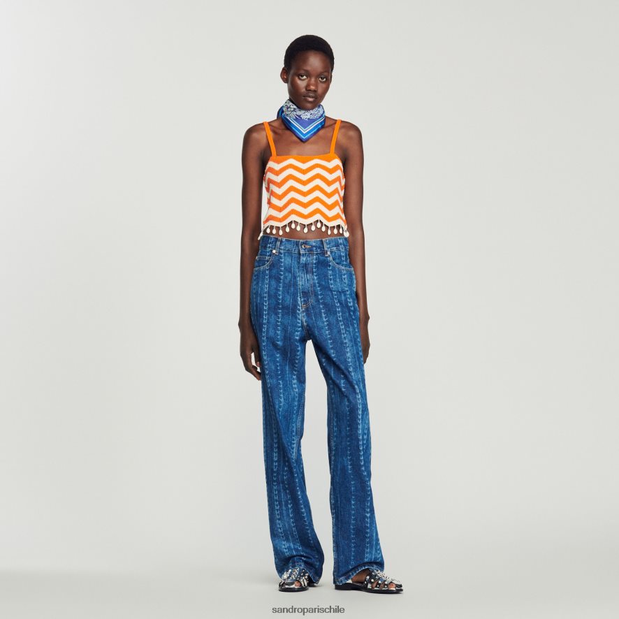 Sandro Paris top corto con cuentas caídas naranja/blanco roto mujer vestir JJ402J446