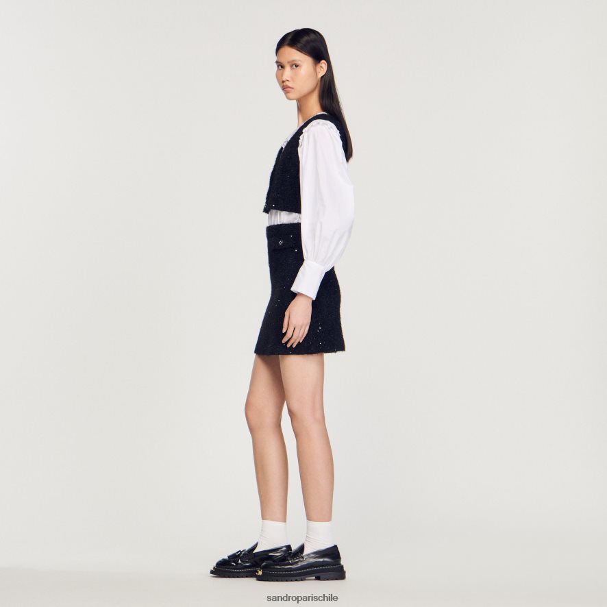 Sandro Paris top corto de tweed negro mujer vestir JJ402J344