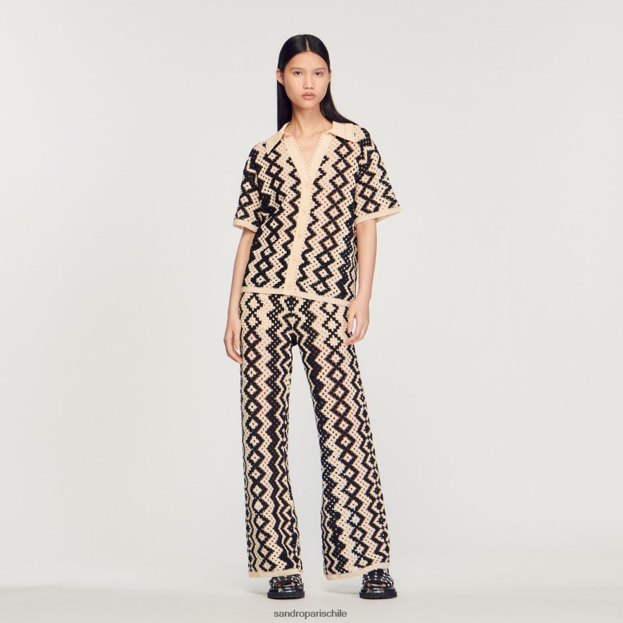 Sandro Paris top de ganchillo negro/crudo mujer vestir JJ402J139