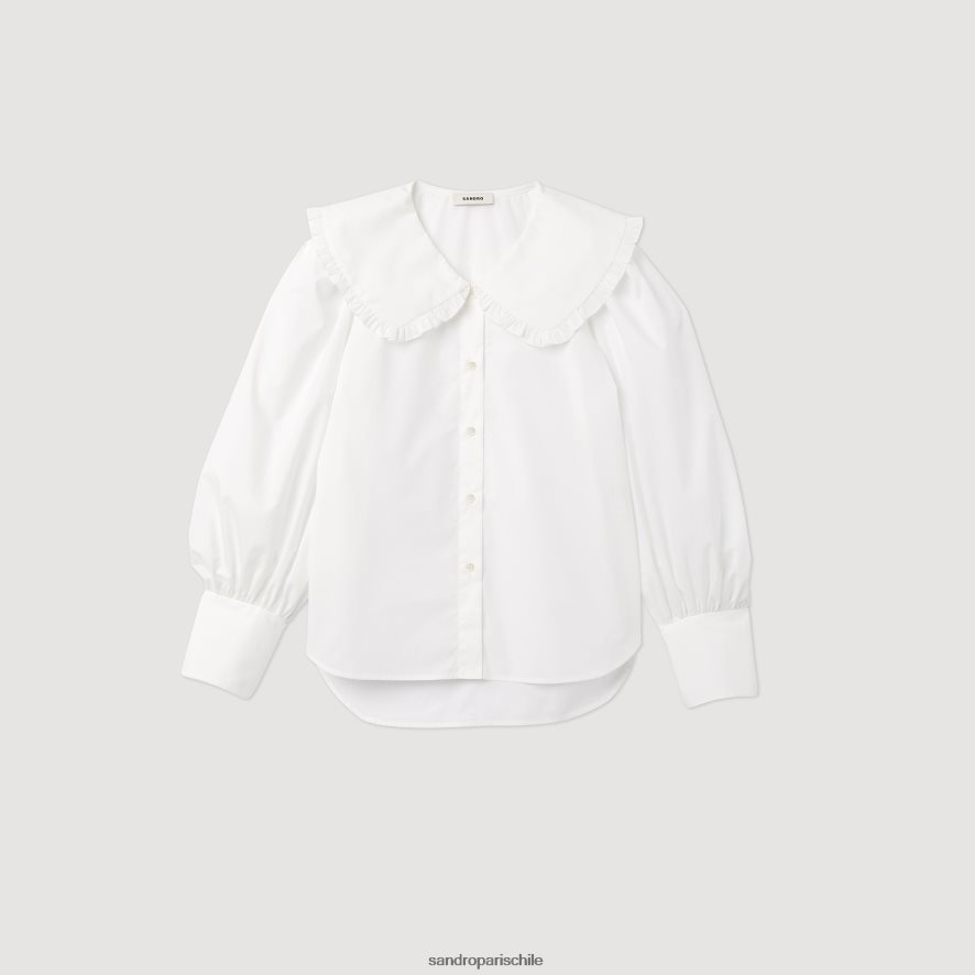 Sandro Paris camisa de popelina con cuello peter pan blanco mujer vestir JJ402J369