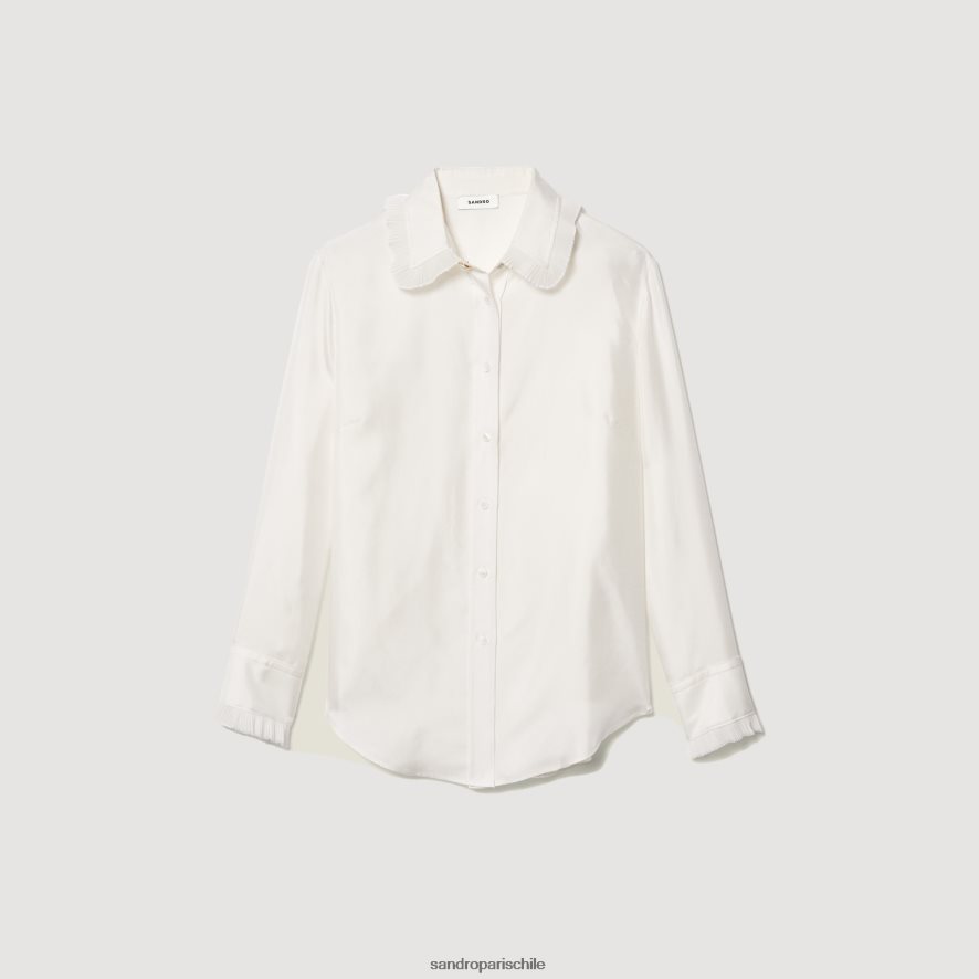 Sandro Paris camisa de seda con ribete plisado crudo mujer vestir JJ402J199