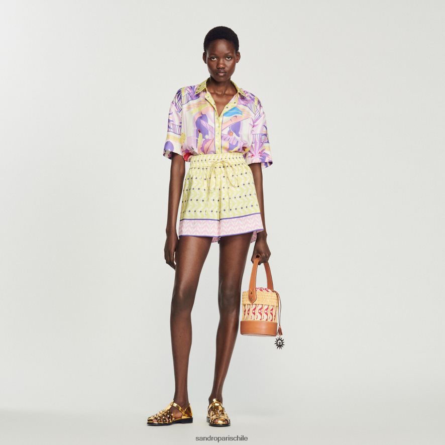 Sandro Paris camisa estampada amarillo/morado mujer vestir JJ402J138