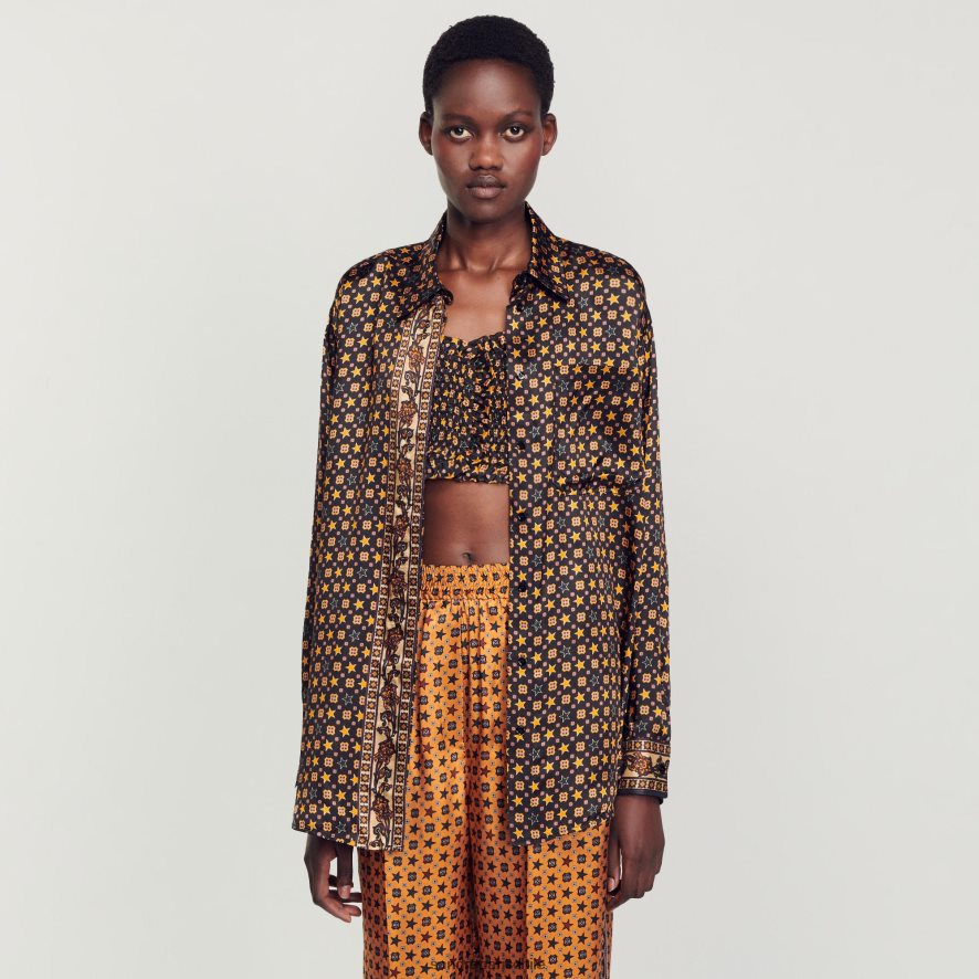 Sandro Paris camisa estampada negro mujer vestir JJ402J71