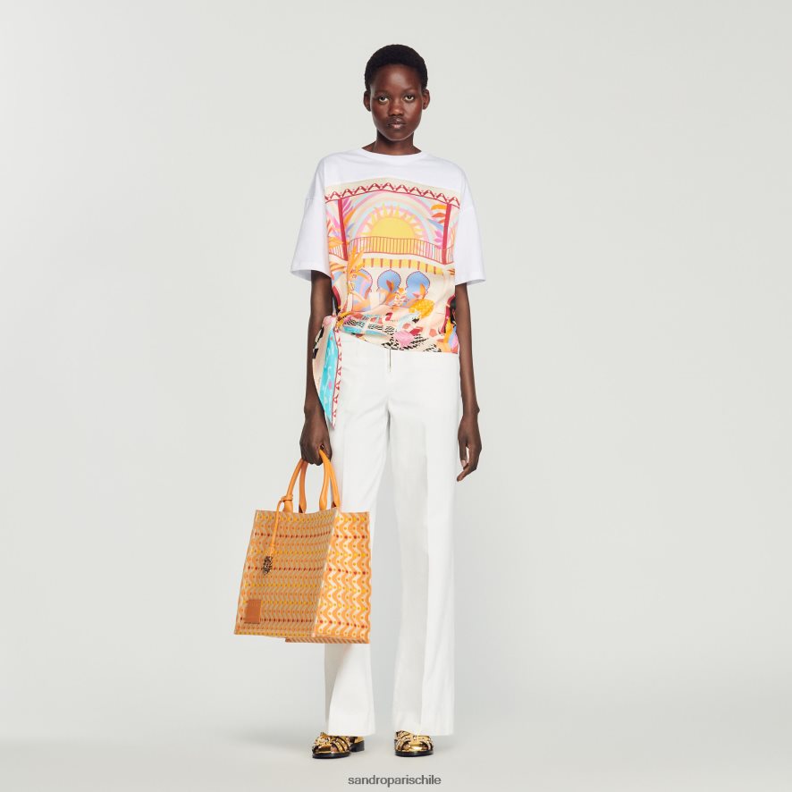 Sandro Paris camiseta bufanda naranja/rosa mujer vestir JJ402J115