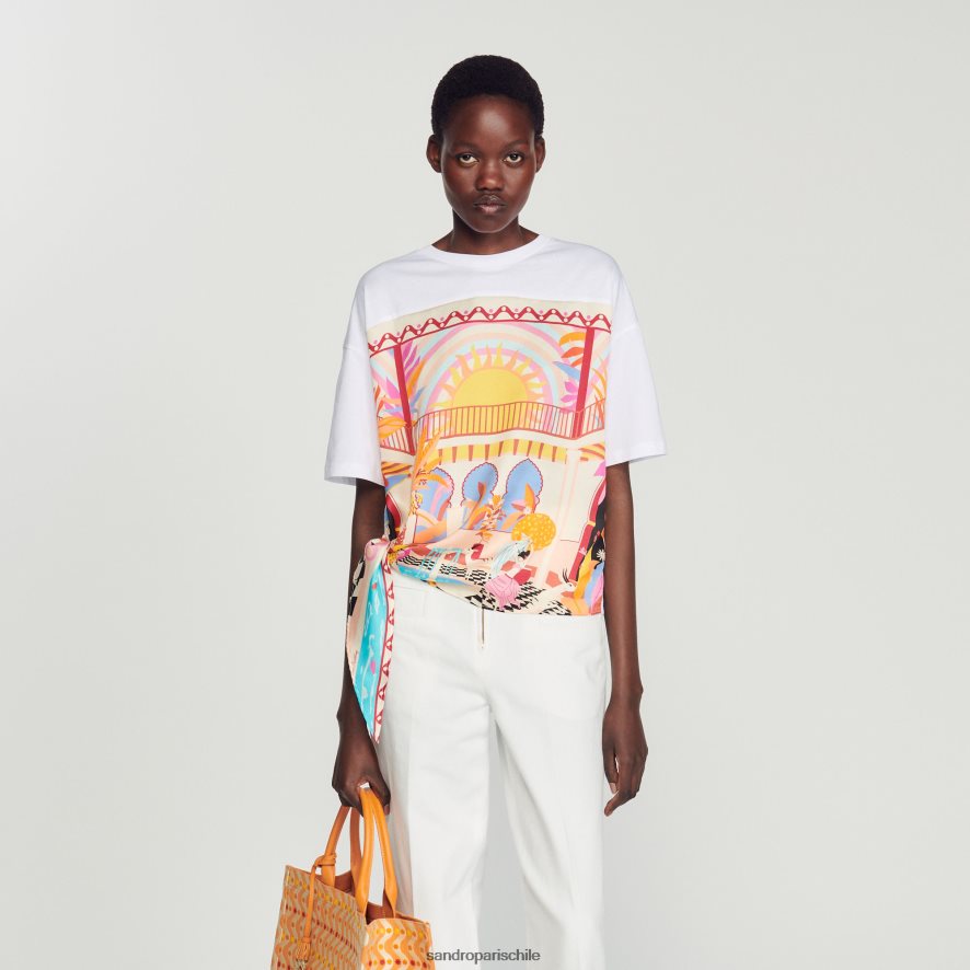 Sandro Paris camiseta bufanda naranja/rosa mujer vestir JJ402J115