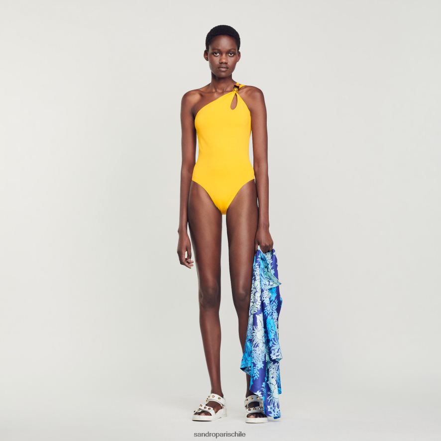 Sandro Paris traje de baño asimétrico de una pieza amarillo mujer vestir JJ402J182