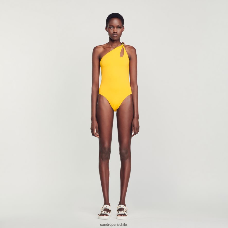 Sandro Paris traje de baño asimétrico de una pieza amarillo mujer vestir JJ402J182