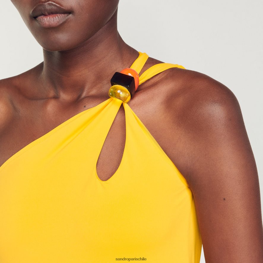 Sandro Paris traje de baño asimétrico de una pieza amarillo mujer vestir JJ402J182