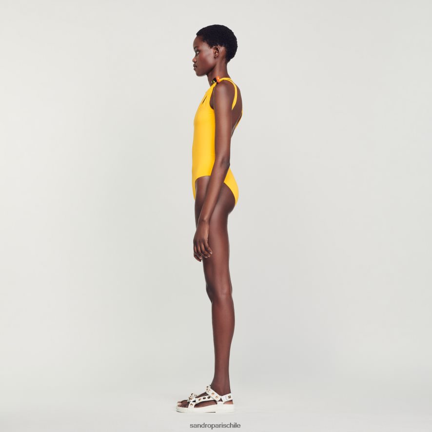 Sandro Paris traje de baño asimétrico de una pieza amarillo mujer vestir JJ402J182