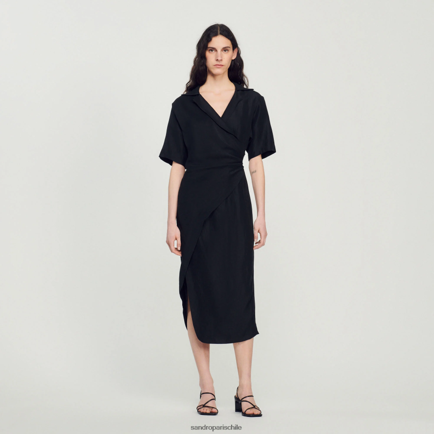 Sandro Paris vestido asimétrico drapeado negro mujer vestir JJ402J245