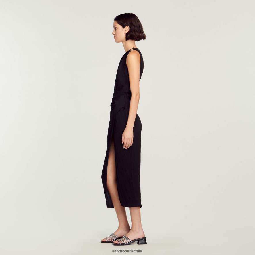 Sandro Paris vestido asimétrico negro mujer vestir JJ402J57