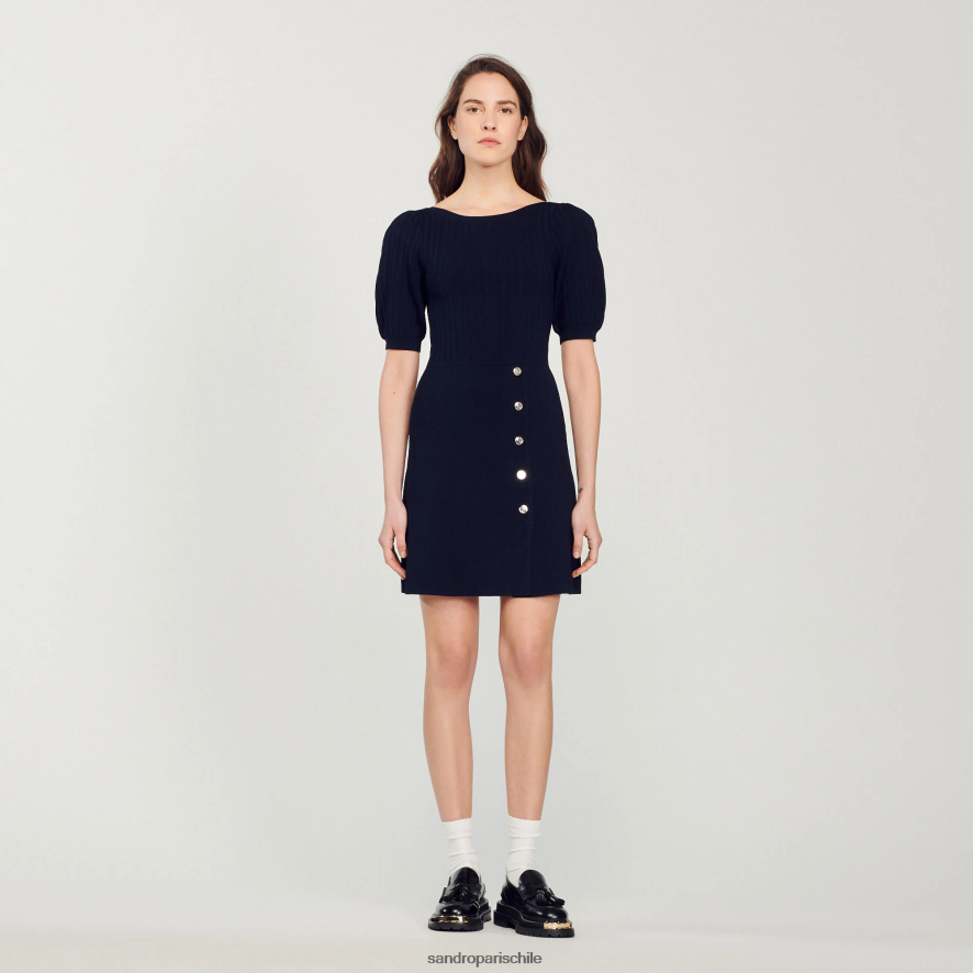 Sandro Paris vestido con mangas globo Azul marino mujer vestir JJ402J316