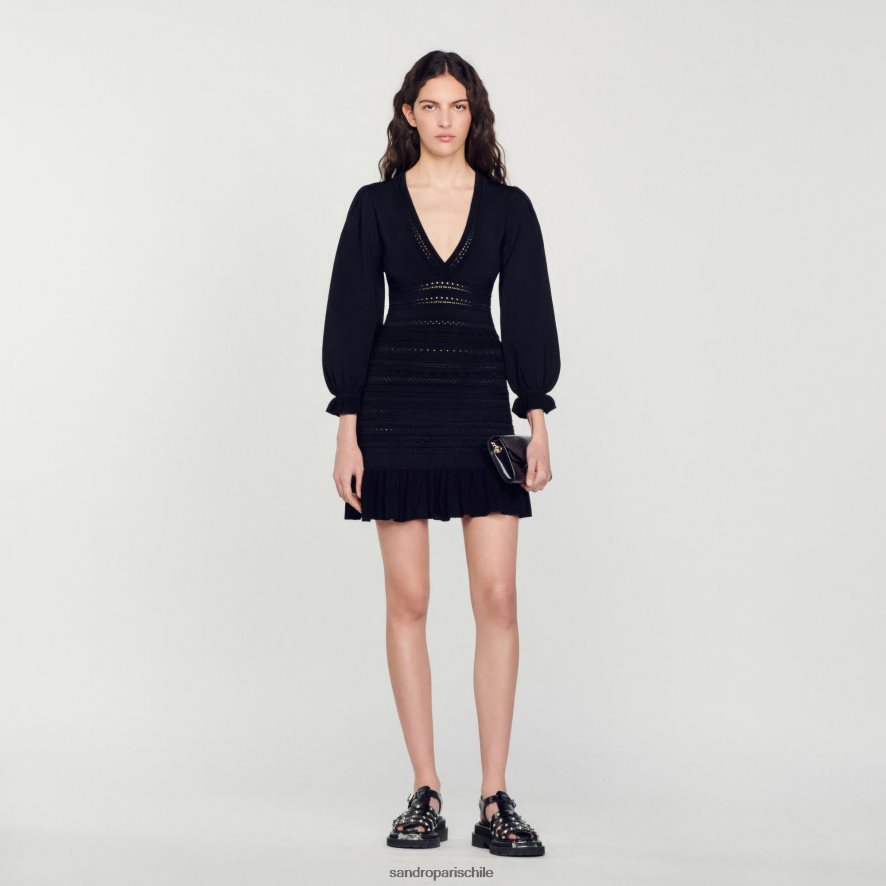 Sandro Paris vestido corto con volantes negro mujer vestir JJ402J426