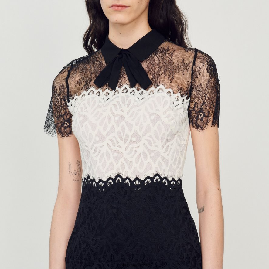 Sandro Paris vestido de encaje de dos tonos crudo mujer vestir JJ402J125