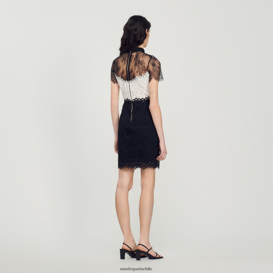 Sandro Paris vestido de encaje de dos tonos crudo mujer vestir JJ402J125