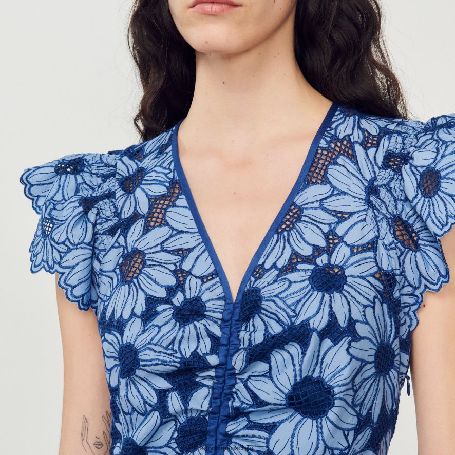 Sandro Paris vestido de guipur con margaritas azul mujer vestir JJ402J127