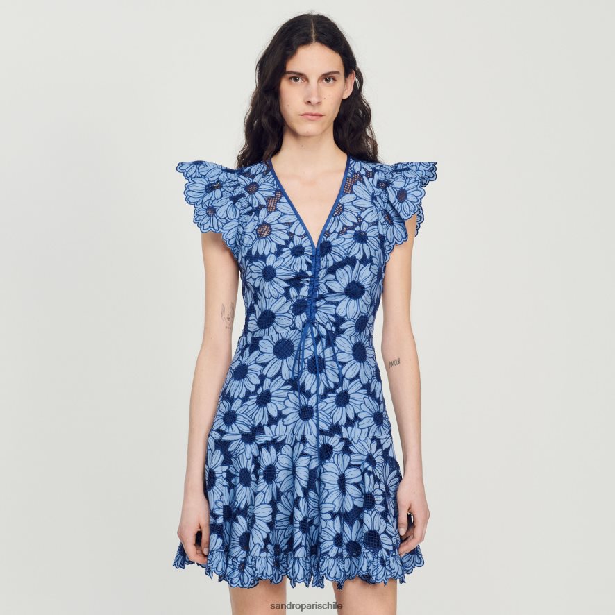 Sandro Paris vestido de guipur con margaritas azul mujer vestir JJ402J127