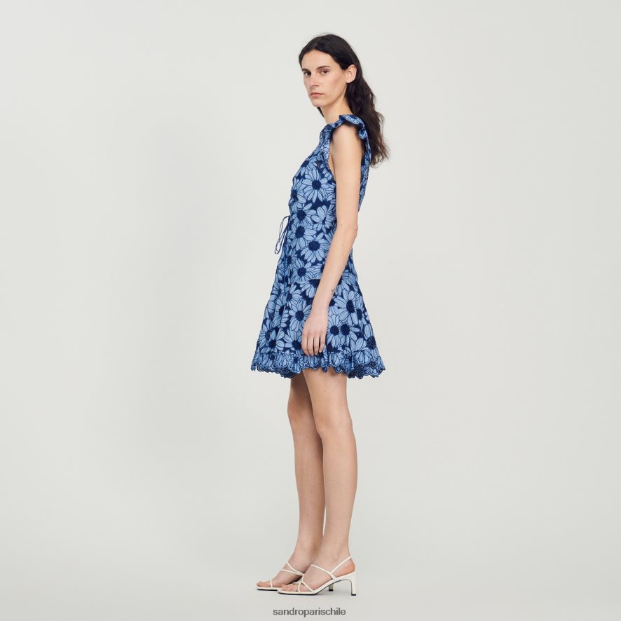 Sandro Paris vestido de guipur con margaritas azul mujer vestir JJ402J127