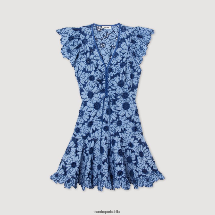 Sandro Paris vestido de guipur con margaritas azul mujer vestir JJ402J127