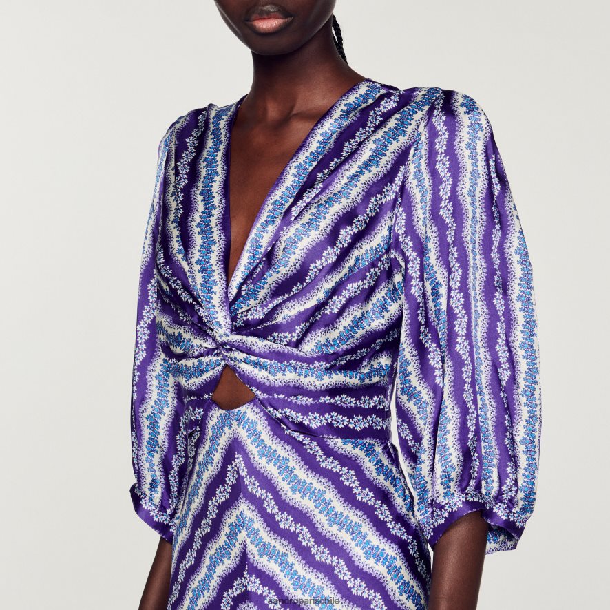 Sandro Paris vestido floral retorcido morado/azul mujer vestir JJ402J393