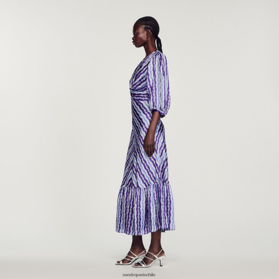 Sandro Paris vestido floral retorcido morado/azul mujer vestir JJ402J393