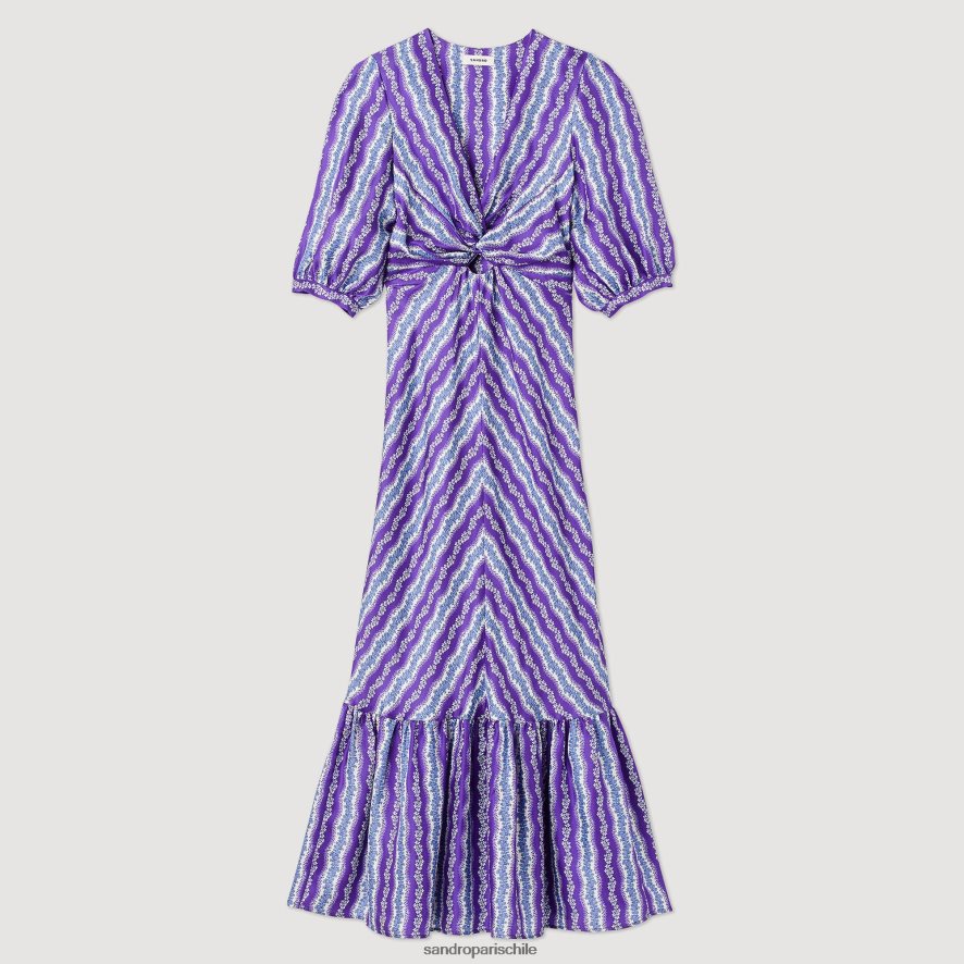 Sandro Paris vestido floral retorcido morado/azul mujer vestir JJ402J393