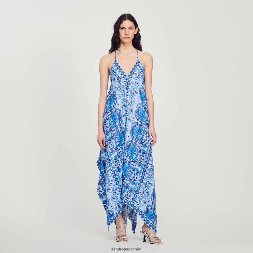 Sandro Paris vestido largo asimétrico azul mujer vestir JJ402J455