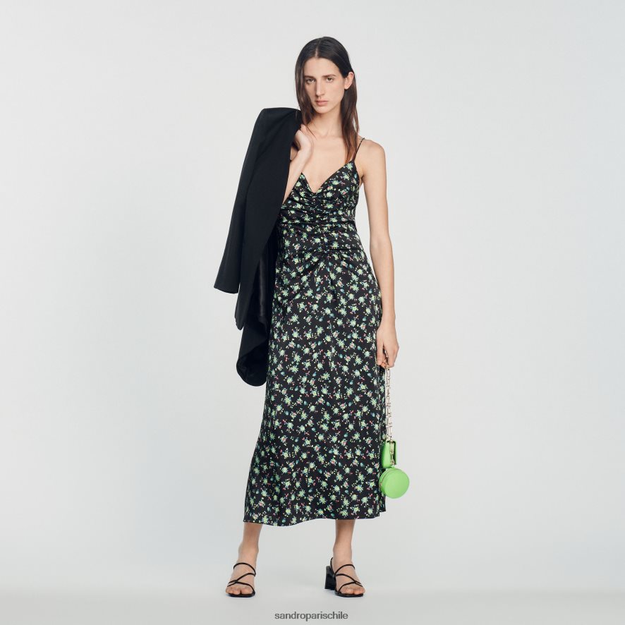 Sandro Paris vestido largo de flores negro mujer vestir JJ402J388