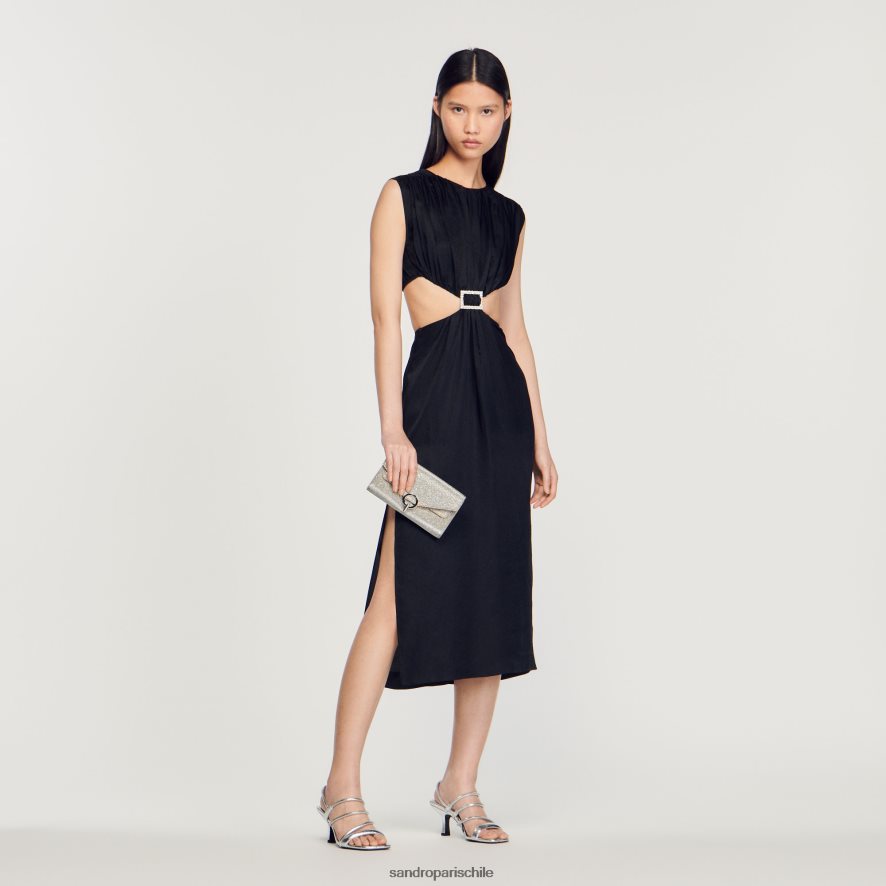 Sandro Paris vestido midi con adornos negro mujer vestir JJ402J285